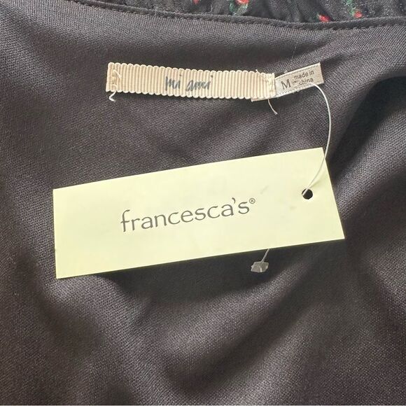 New 1Francesca’s Dorinda SZ M Lined Tiny Rose Wrap Black Mini Dress Wedding - Picture 9 of 16